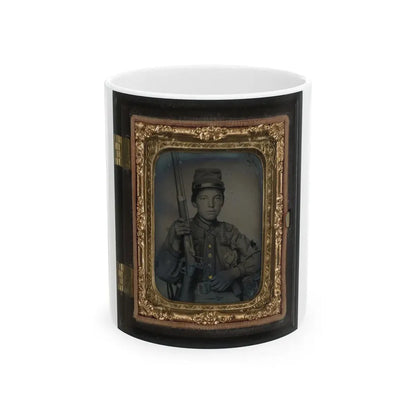 Sergeant William T. Biedler, 16 Years Old, Of Company C, Mosby's Virginia Cavalry Regiment With Flintlock Musket (U.S. Civil War) White Coffee Mug 11oz - Go Mug Yourself
