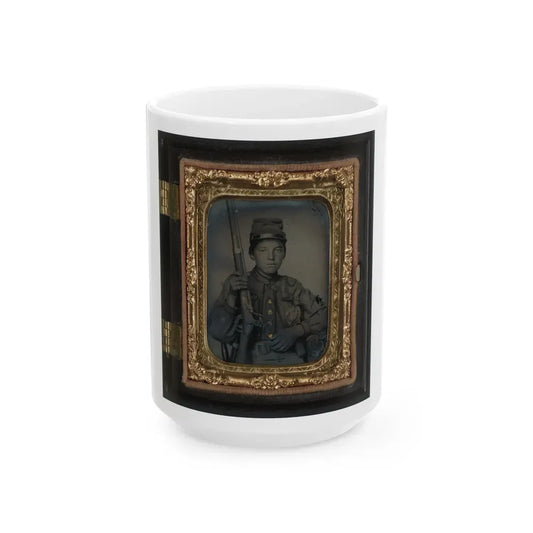 Sergeant William T. Biedler, 16 Years Old, Of Company C, Mosby's Virginia Cavalry Regiment With Flintlock Musket (U.S. Civil War) White Coffee Mug 15oz - Go Mug Yourself