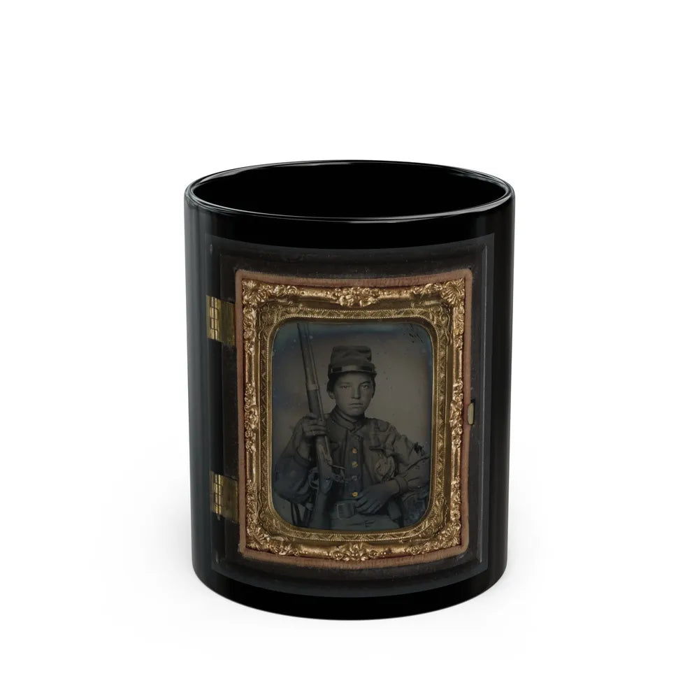 Sergeant William T. Biedler, 16 Years Old, Of Company C, Mosby's Virginia Cavalry Regiment With Flintlock Musket (U.S. Civil War) Black Coffee Mug-11oz-Go Mug Yourself