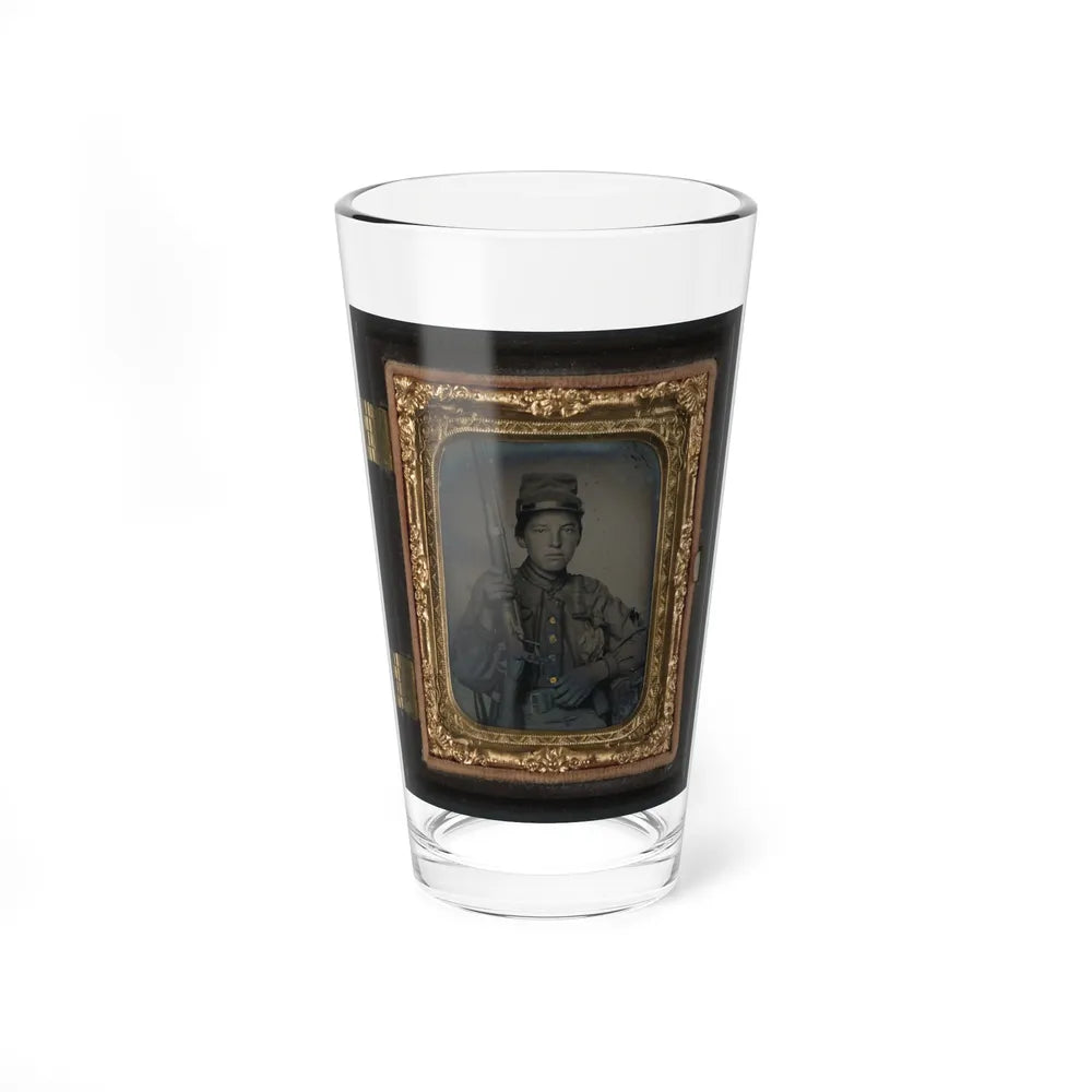 Sergeant William T. Biedler, 16 Years Old, Of Company C, Mosby's Virginia Cavalry Regiment With Flintlock Musket (U.S. Civil War) Pint Glass 16oz-16oz-Go Mug Yourself