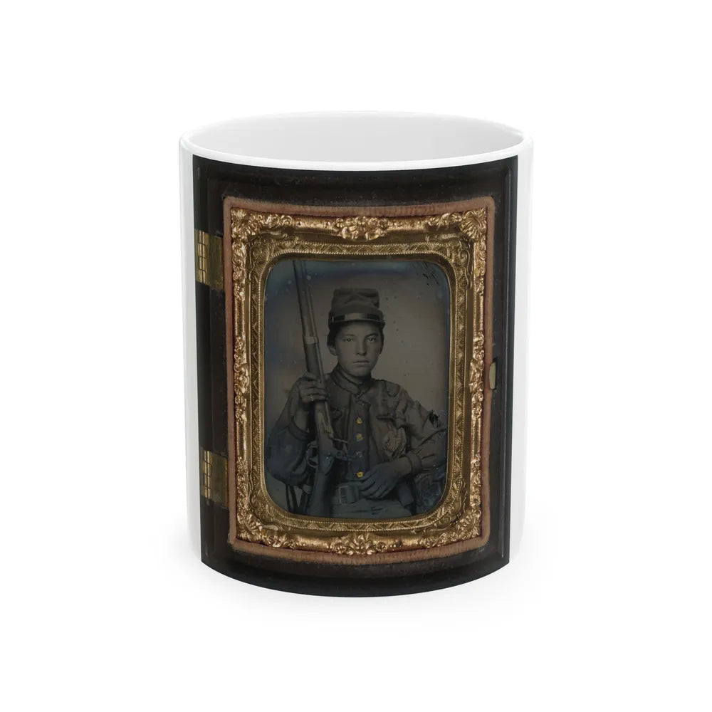 Sergeant William T. Biedler, 16 Years Old, Of Company C, Mosby's Virginia Cavalry Regiment With Flintlock Musket (U.S. Civil War) White Coffee Mug-11oz-Go Mug Yourself