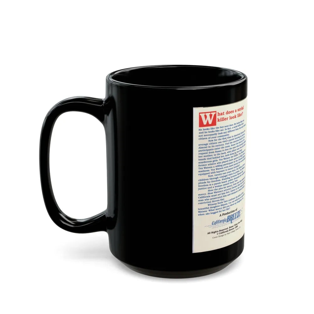 SERIAL KILLER DENIED THE PAROLE HEARING OF CHARLES TEX WATSON (VHS COVER) - Black Coffee Mug-Go Mug Yourself