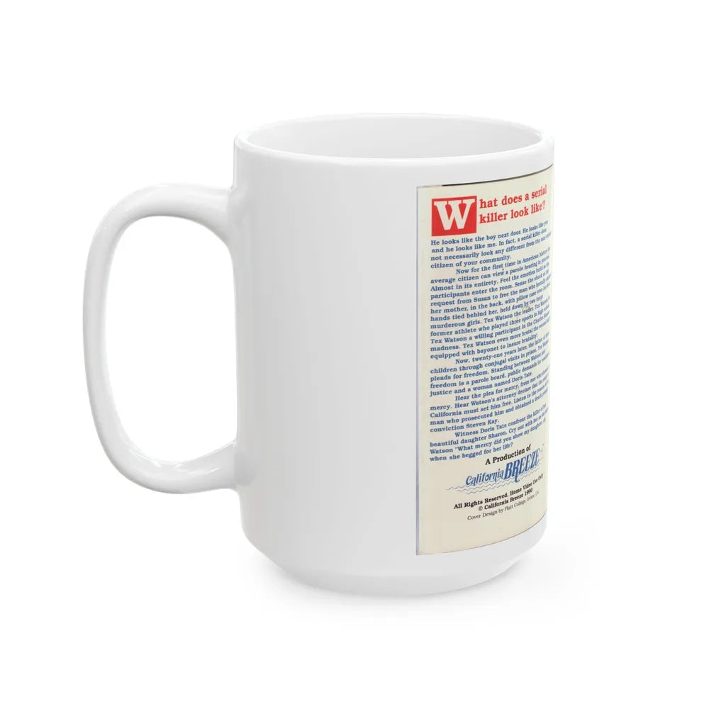 SERIAL KILLER DENIED THE PAROLE HEARING OF CHARLES TEX WATSON (VHS COVER) - White Coffee Mug-Go Mug Yourself