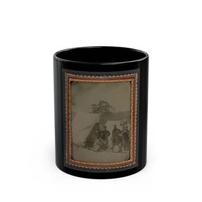 Seven Unidentified Soldiers In Union Uniforms With Drum And Stacked Rifles In Front Of Tent (U.S. Civil War) Black Coffee Mug-11oz-Go Mug Yourself