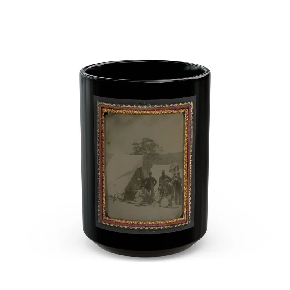 Seven Unidentified Soldiers In Union Uniforms With Drum And Stacked Rifles In Front Of Tent (U.S. Civil War) Black Coffee Mug-15oz-Go Mug Yourself