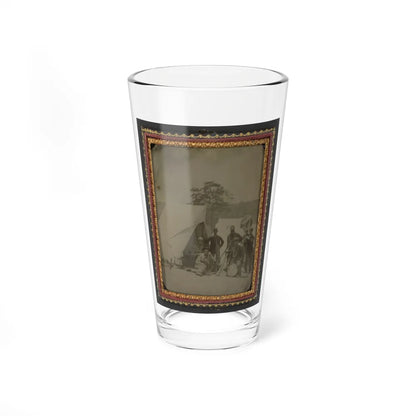 Seven Unidentified Soldiers In Union Uniforms With Drum And Stacked Rifles In Front Of Tent (U.S. Civil War) Pint Glass 16oz-16oz-Go Mug Yourself