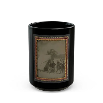 Seven Unidentified Soldiers In Union Uniforms With Drum And Stacked Rifles In Front Of Tent (U.S. Civil War) Black Coffee Mug 15oz - Go Mug Yourself