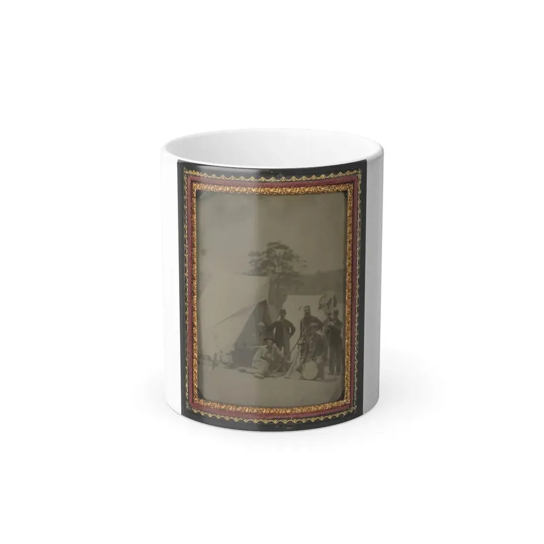 Seven Unidentified Soldiers in Union Uniforms With Drum and Stacked Rifles in Front of Tent (U.S. Civil War) Color Changing Coffee Mug 11oz Default Title 11oz - Go Mug Yourself