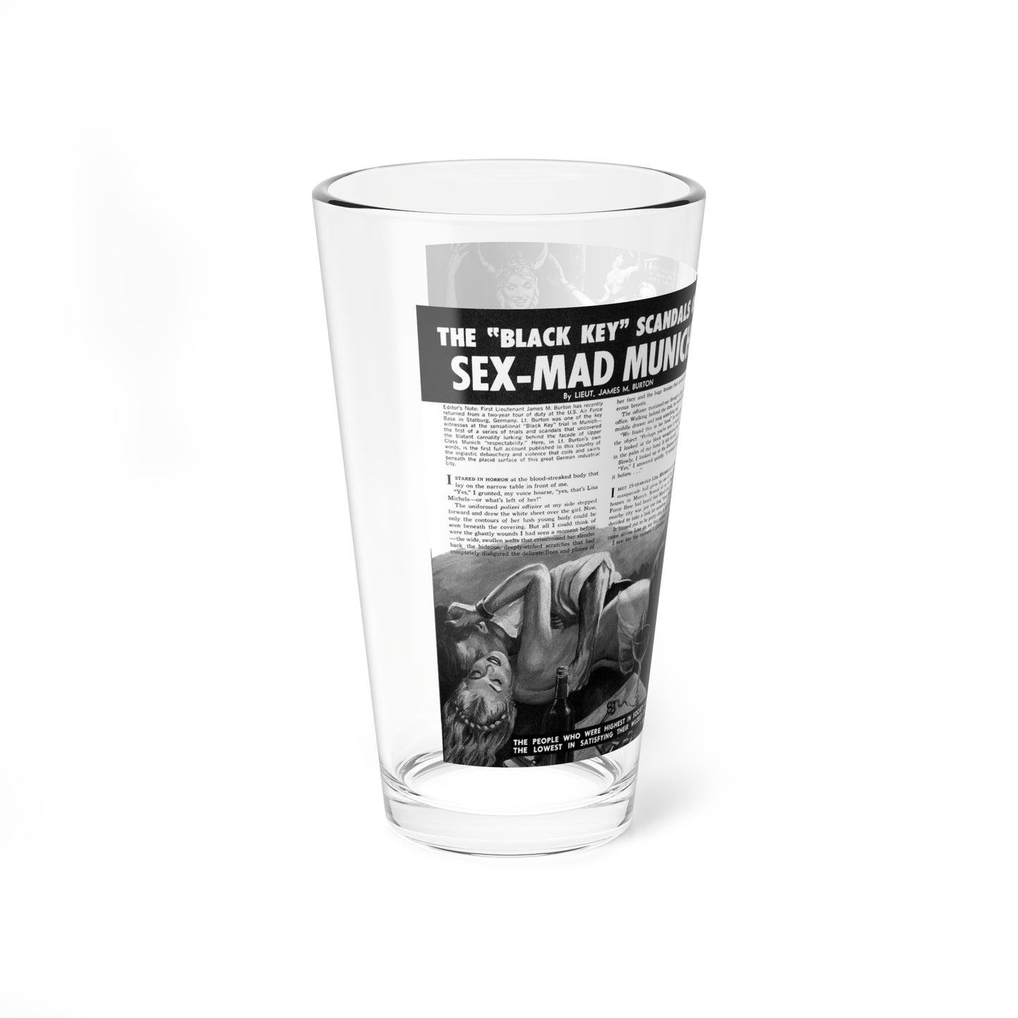 Sex-Mad Munich, Man's True Danger, July 1967 (Magazine Illustration) Pint Glass 16oz-Go Mug Yourself