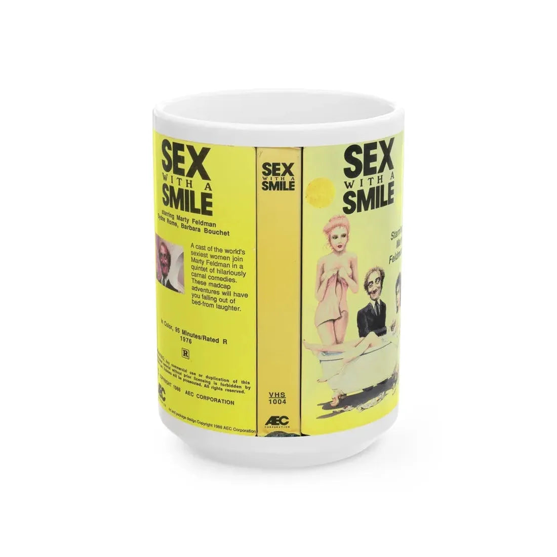 SEX WITH A SMILE STARRING MARTY FELDMAN SEXPLOITATION (VHS COVER) - White Coffee Mug 15oz - Go Mug Yourself