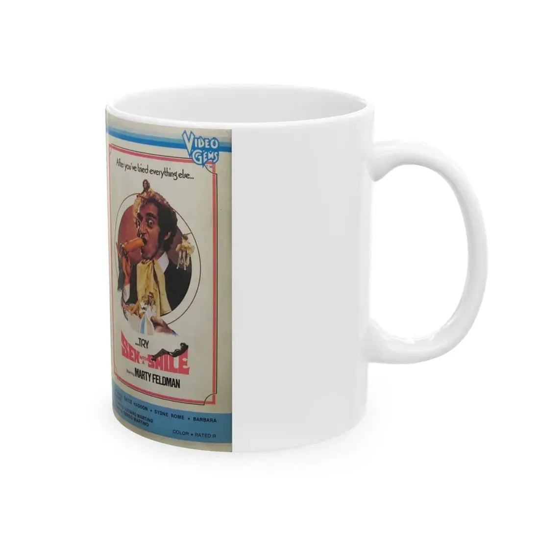 SEX WITH A SMILE STARRING MARTY FELDMAN (VHS COVER) - White Coffee Mug - Go Mug Yourself