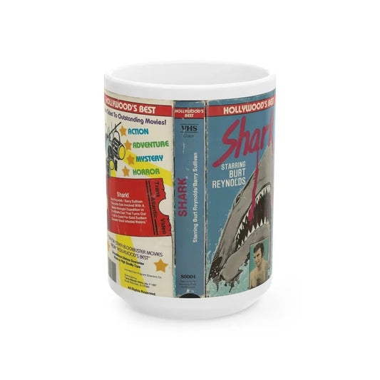 SHARK STARRING BURT REYNOLDS (VHS COVER) - White Coffee Mug 15oz - Go Mug Yourself