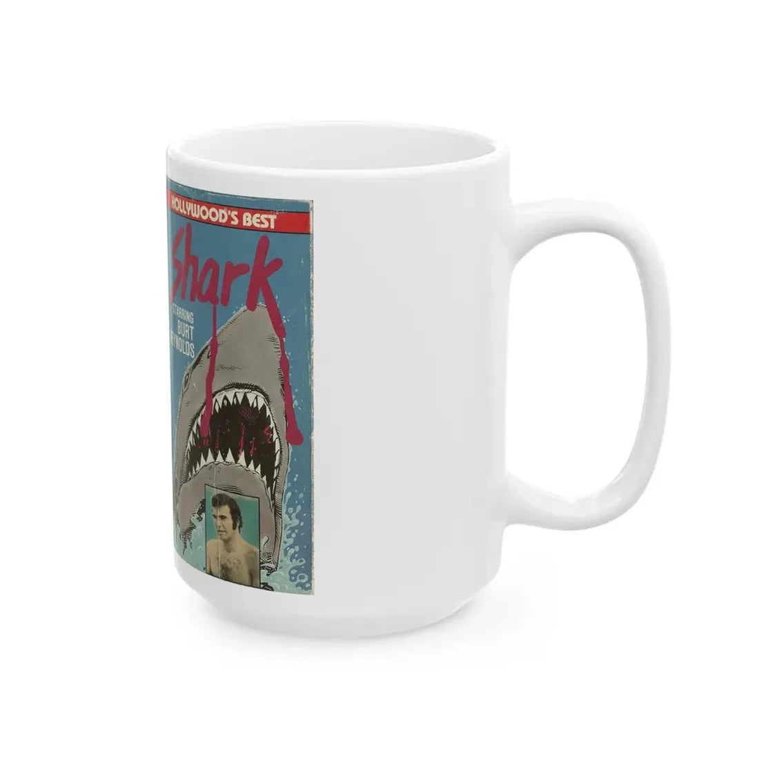 SHARK STARRING BURT REYNOLDS (VHS COVER) - White Coffee Mug - Go Mug Yourself