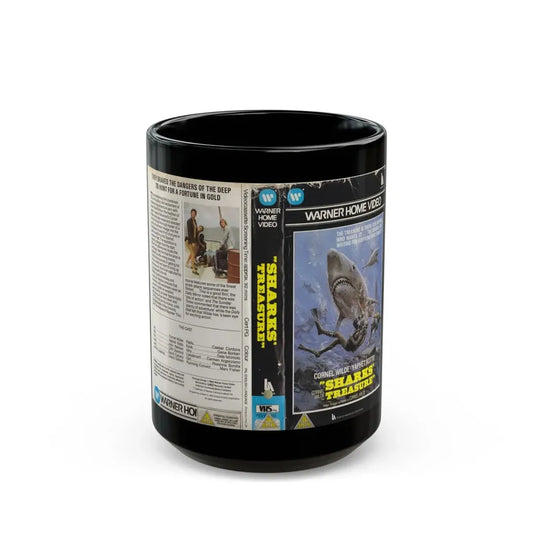 SHARKS TREASURE WARNER HOME VIDEO (VHS COVER) - Black Coffee Mug 15oz - Go Mug Yourself