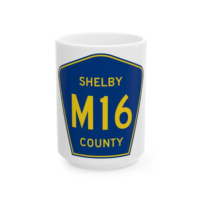Shelby County Route M16 IA (Iowa) (Road Sign) White Coffee Mug 15oz - Go Mug Yourself