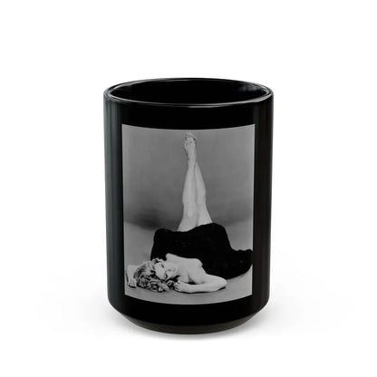 Sheree North #07 - 8x10 Full Body B&W Nude in Fur Cheesecake Photo cira 1960's (Vintage Female Icon) Black Coffee Mug 15oz - Go Mug Yourself