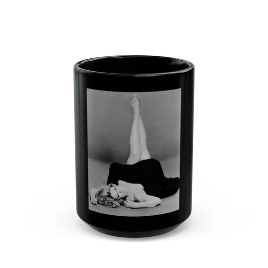 Sheree North #07 - 8x10 Full Body B&W Nude in Fur Cheesecake Photo cira 1960's (Vintage Female Icon) Black Coffee Mug 15oz - Go Mug Yourself
