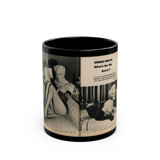 Sheree North #331 - picture DIGEST Mag. Dec. '55 - 2 Pages, 2 B&W Photos & Captions (Vintage Female Icon) Black Coffee Mug 11oz - Go Mug Yourself