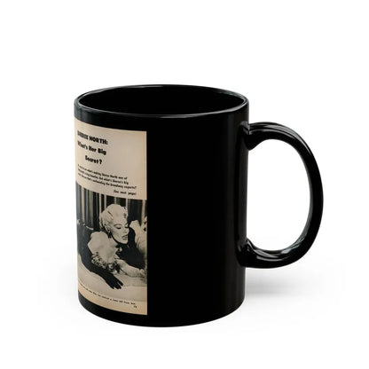 Sheree North #331 - picture DIGEST Mag. Dec. '55 - 2 Pages, 2 B&W Photos & Captions (Vintage Female Icon) Black Coffee Mug - Go Mug Yourself