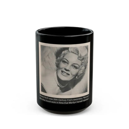 Sheree North #341 - 3x5 Small B&W Glamour Portriat Clipping with, Caption from 1950's Movie Star Magazine (Vintage Female Icon) Black Coffee Mug 15oz - Go Mug Yourself