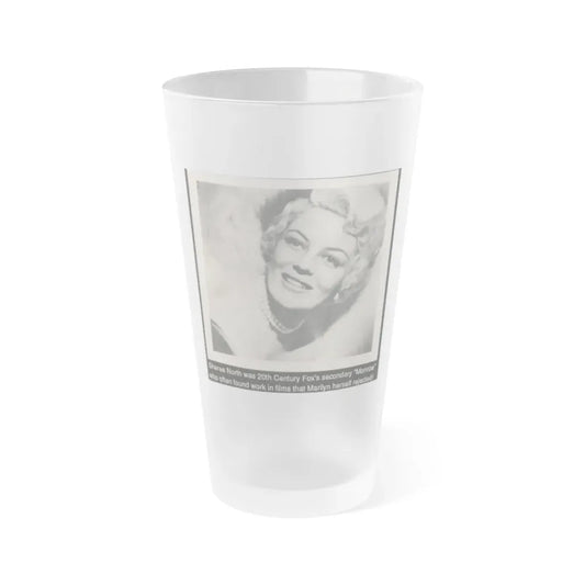 Sheree North #341 - 3x5 Small B&W Glamour Portriat Clipping with, Caption from 1950's Movie Star Magazine (Vintage Female Icon) Frosted Pint Glass 16oz 16oz Frosted - Go Mug Yourself