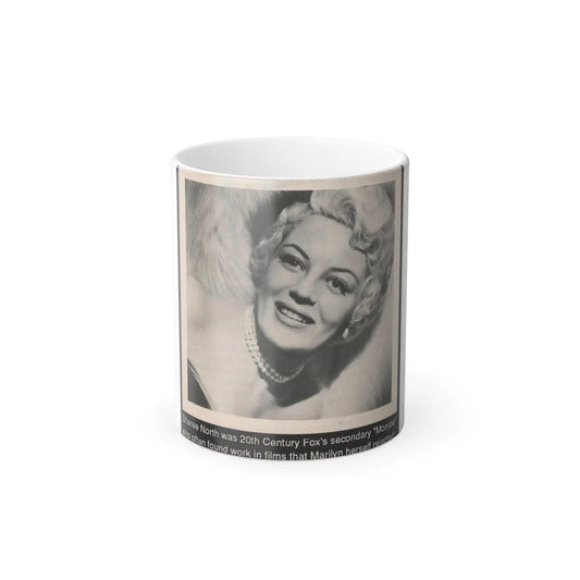 Sheree North #341 - 3x5 Small B&W Glamour Portriat Clipping with, Caption from 1950's Movie Star Magazine (Vintage Female Icons) Color Changing Mug 11oz-11oz-Go Mug Yourself