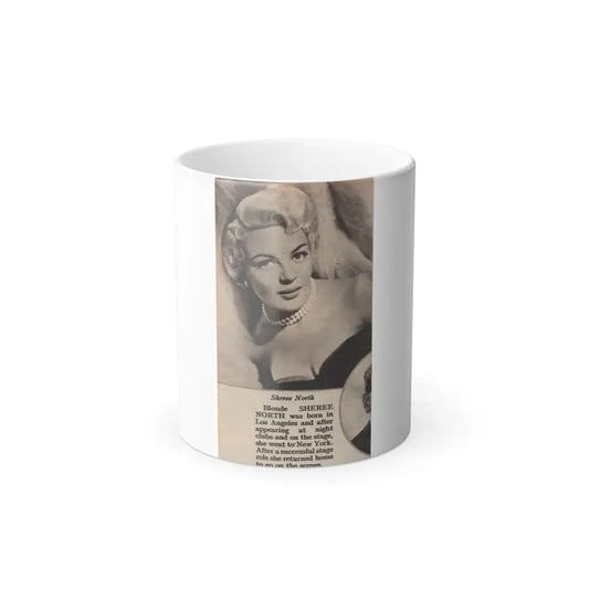 Sheree North #342 - 2.5x4.25 Small B&W Glamour Portriat Clipping with, Caption from 1950's Movie Star Magazine (Vintage Female Icon) Color Changing Mug 11oz 11oz - Go Mug Yourself