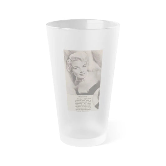 Sheree North #342 - 2.5x4.25 Small B&W Glamour Portriat Clipping with, Caption from 1950's Movie Star Magazine (Vintage Female Icon) Frosted Pint Glass 16oz-16oz-Frosted-Go Mug Yourself