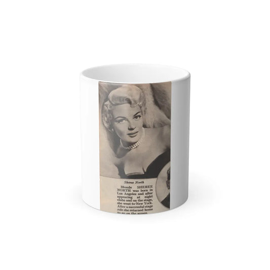 Sheree North #342 - 2.5x4.25 Small B&W Glamour Portriat Clipping with, Caption from 1950's Movie Star Magazine (Vintage Female Icons) Color Changing Mug 11oz-11oz-Go Mug Yourself