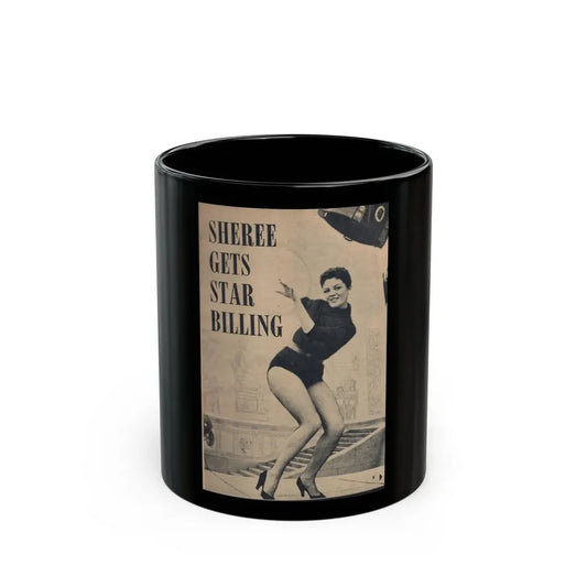Sheree North #361 - [Pages 5] Pages 1 of 9 with Sheree+1 B&W Photo & Headline from EYE Digest Mag. Nov. '54 (Vintage Female Icon) Black Coffee Mug 11oz - Go Mug Yourself