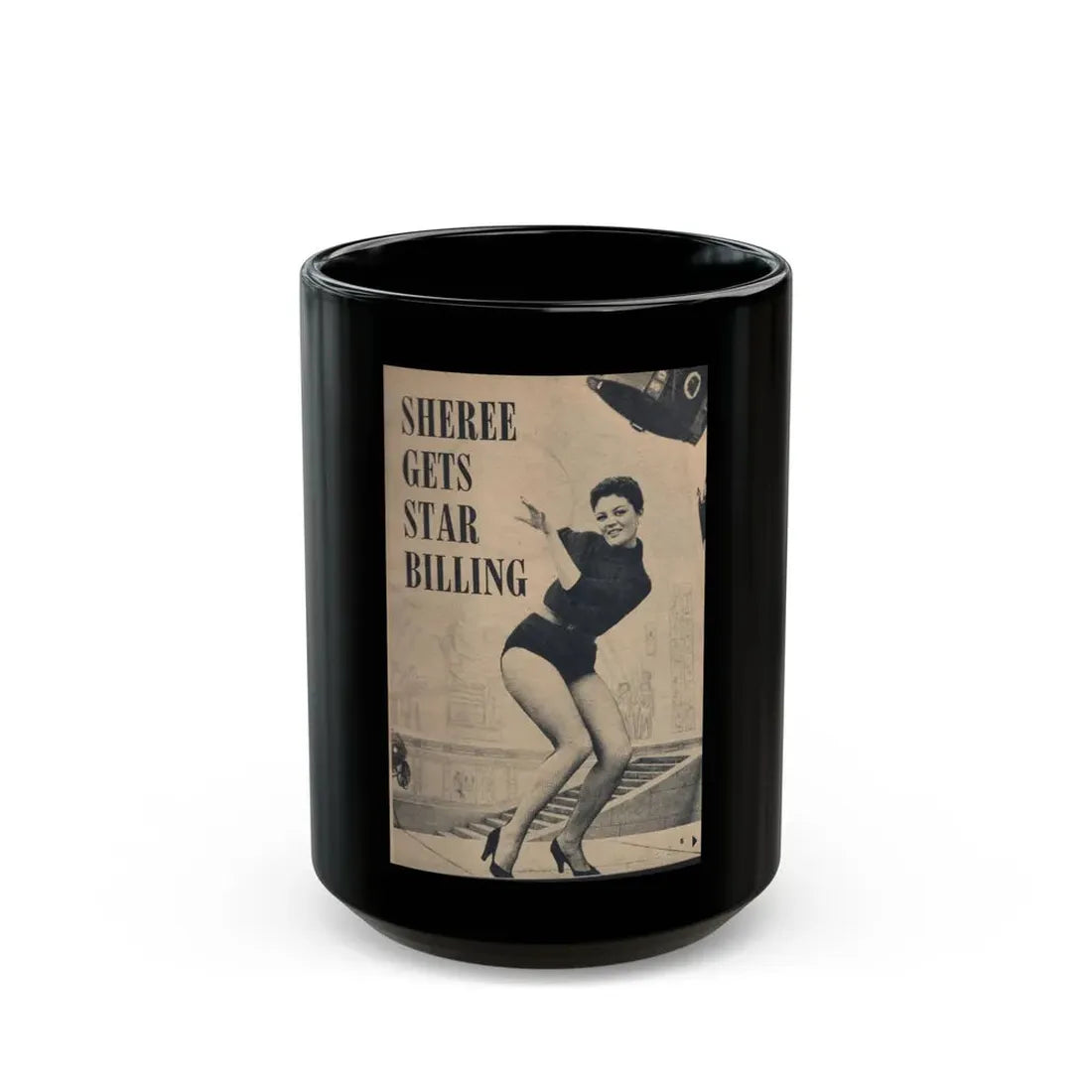 Sheree North #361 - [Pages 5] Pages 1 of 9 with Sheree+1 B&W Photo & Headline from EYE Digest Mag. Nov. '54 (Vintage Female Icon) Black Coffee Mug 15oz - Go Mug Yourself