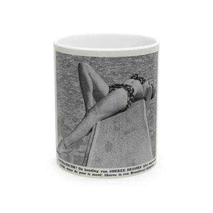 Sheree North #366 - 1 Medium B&W Cheesecake Photo in 2-Piece Bikini from on Page 7 from DE LACH Dutch Film Star Mag. 12-30-55 (Vintage Female Icon) White Coffee Mug 11oz - Go Mug Yourself
