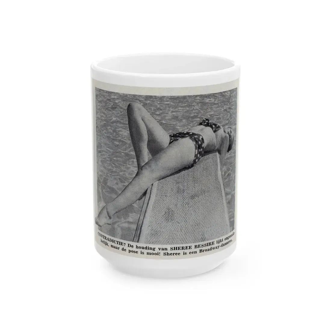 Sheree North #366 - 1 Medium B&W Cheesecake Photo in 2-Piece Bikini from on Page 7 from DE LACH Dutch Film Star Mag. 12-30-55 (Vintage Female Icon) White Coffee Mug 15oz - Go Mug Yourself