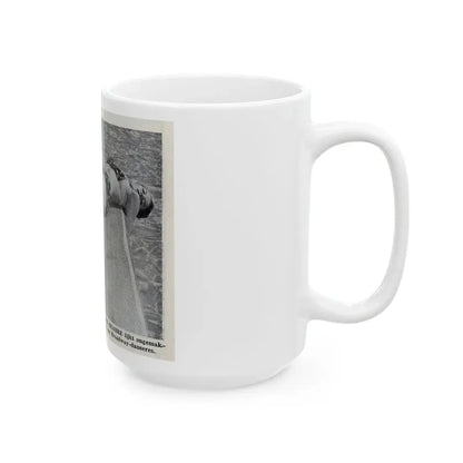 Sheree North #366 - 1 Medium B&W Cheesecake Photo in 2-Piece Bikini from on Page 7 from DE LACH Dutch Film Star Mag. 12-30-55 (Vintage Female Icon) White Coffee Mug - Go Mug Yourself