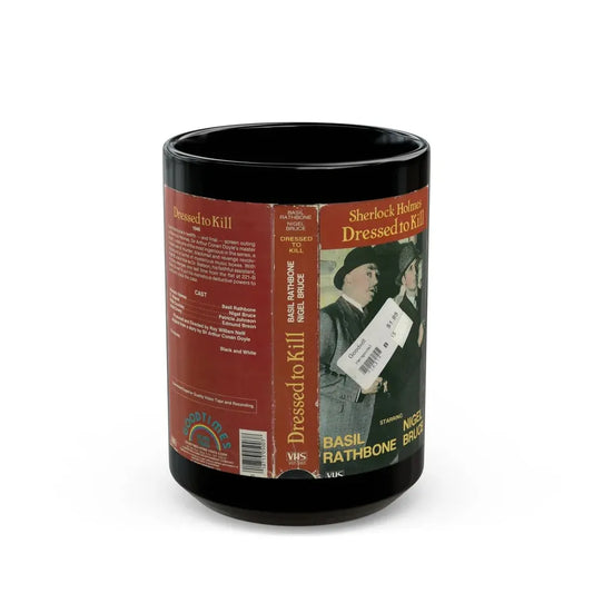 SHERLOCK HOLMES DRESSED TO KILL BASIL RATHBONE NIGEL BRUCE (VHS COVER) - Black Coffee Mug 15oz - Go Mug Yourself