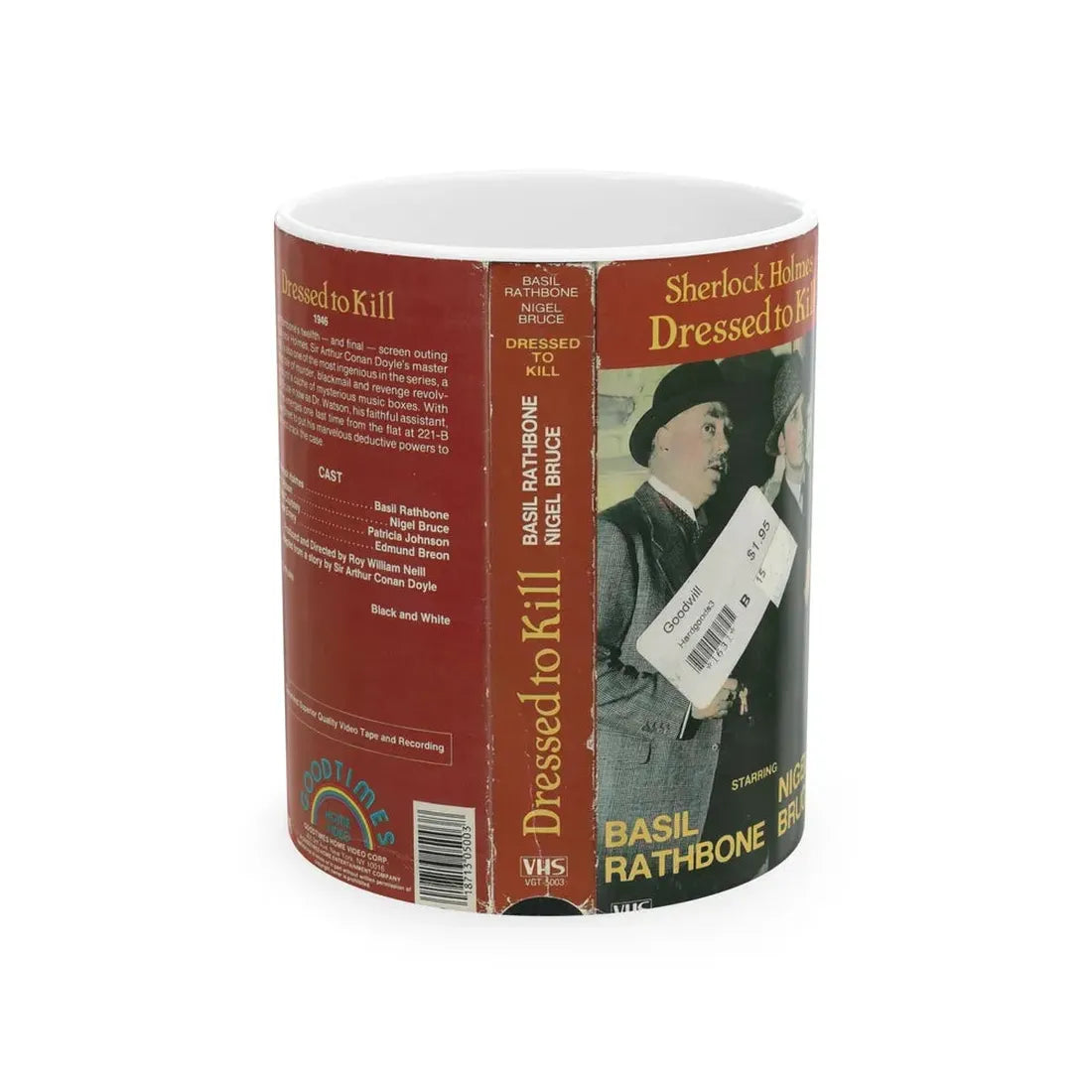 SHERLOCK HOLMES DRESSED TO KILL BASIL RATHBONE NIGEL BRUCE (VHS COVER) - White Coffee Mug 11oz - Go Mug Yourself