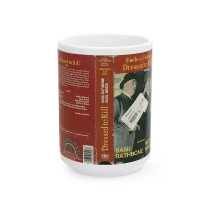 SHERLOCK HOLMES DRESSED TO KILL BASIL RATHBONE NIGEL BRUCE (VHS COVER) - White Coffee Mug 15oz - Go Mug Yourself