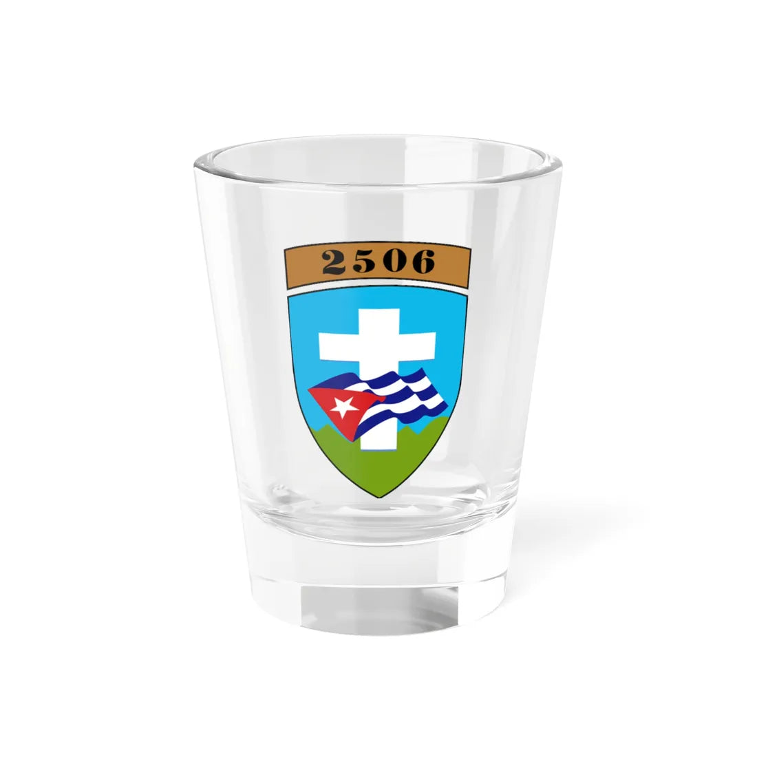 Shield of Brigade 2506 (Cuba) (Coat of Arms) Shot Glass 1.5oz 1.5oz - Go Mug Yourself