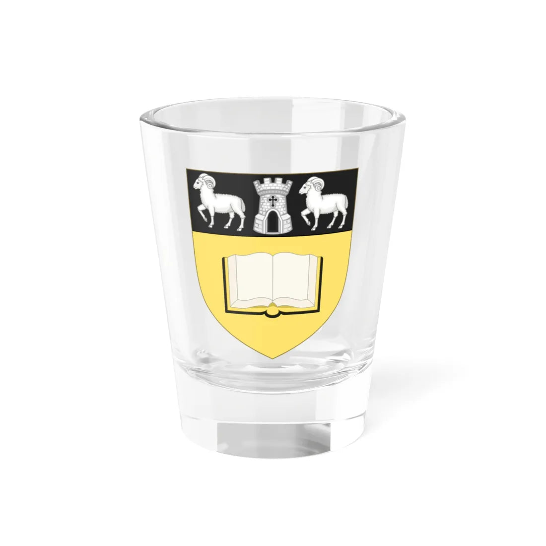 Shield of the University of Huddersfield (United Kingdom) (Coat of Arms) Shot Glass 1.5oz 1.5oz - Go Mug Yourself
