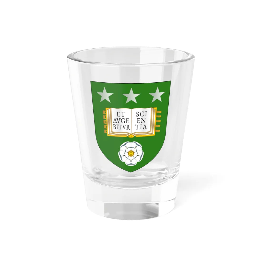 Shield of the University of Leeds (United Kingdom) (Coat of Arms) Shot Glass 1.5oz 1.5oz - Go Mug Yourself