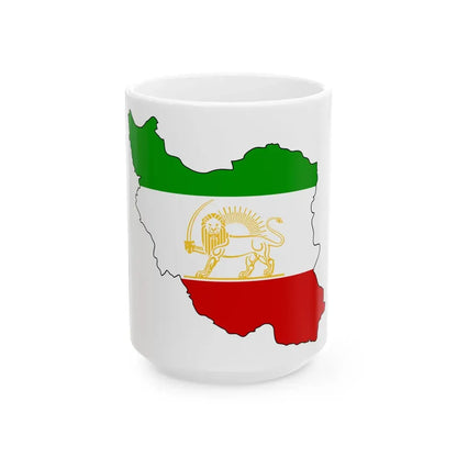 Shir-o-Khorshid Flag of Iran in map (Iran) White Coffee Mug 15oz - Go Mug Yourself