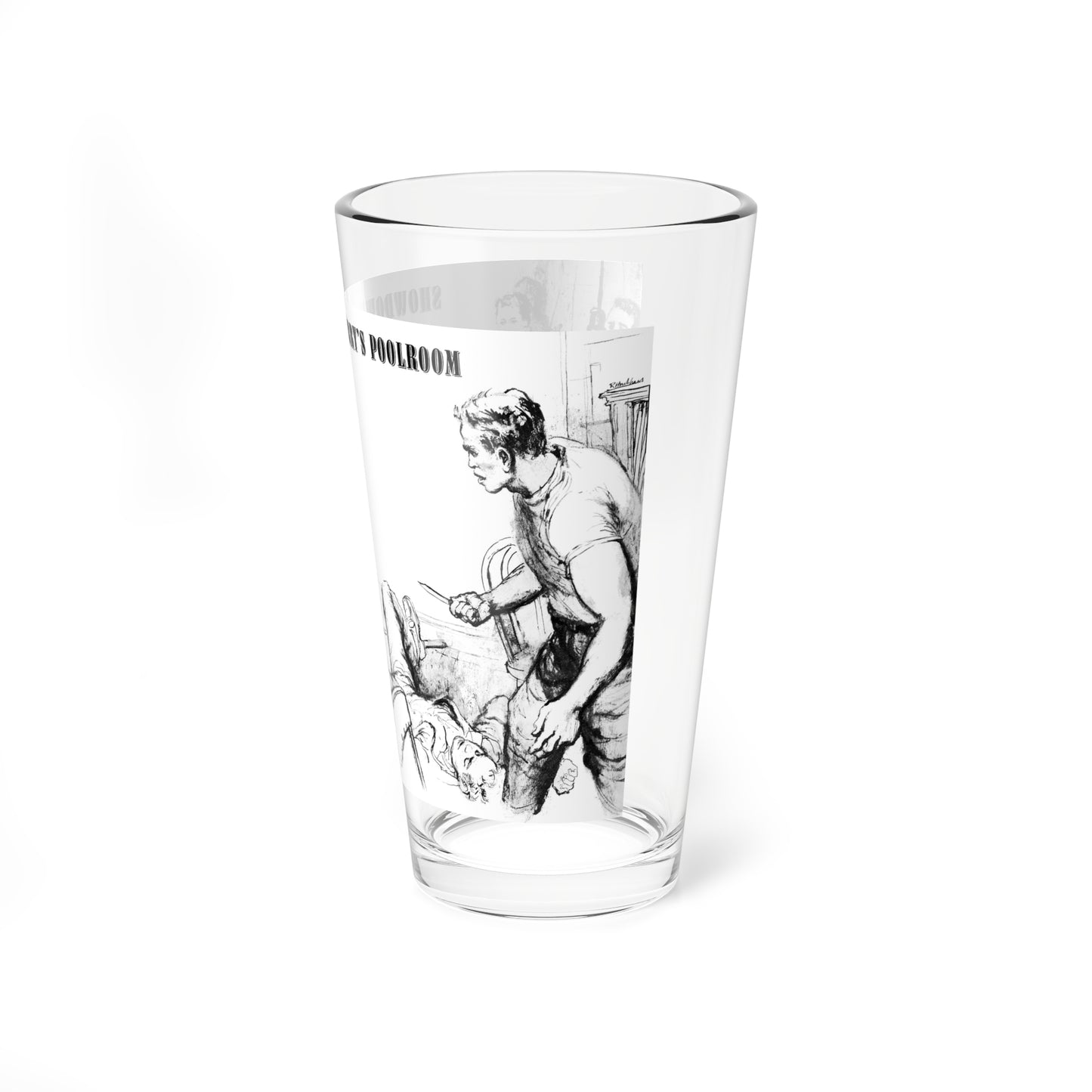 Showdown in Harry's Poolroom, Stag, October 1956 (Magazine Illustration) Pint Glass 16oz-Go Mug Yourself