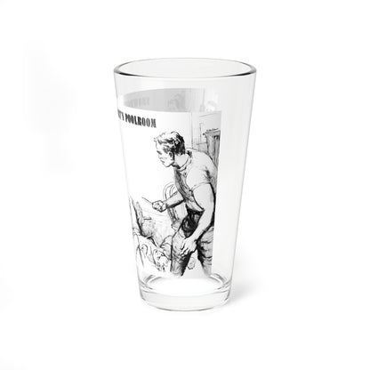 Showdown in Harry's Poolroom, Stag, October 1956 (Magazine Illustration) Pint Glass 16oz-Go Mug Yourself