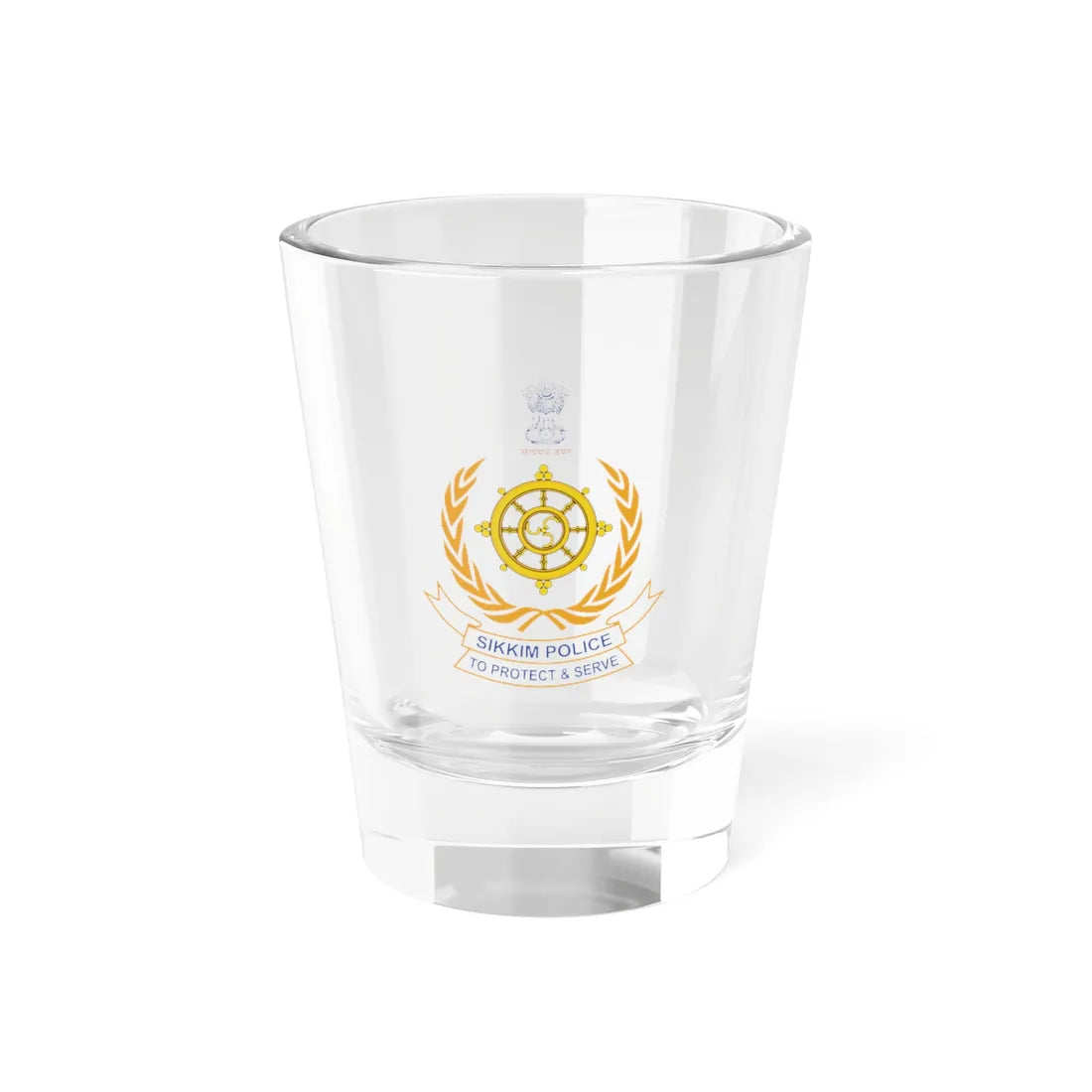 Sikkim police logo (India) (Coat of Arms) Shot Glass 1.5oz 1.5oz - Go Mug Yourself