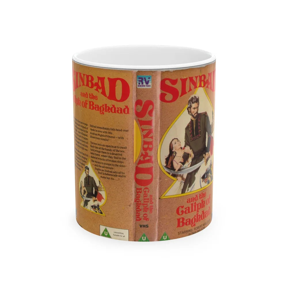 SINBAD AND THE GALIPH OF BAGHDAD (VHS COVER) - White Coffee Mug-11oz-Go Mug Yourself