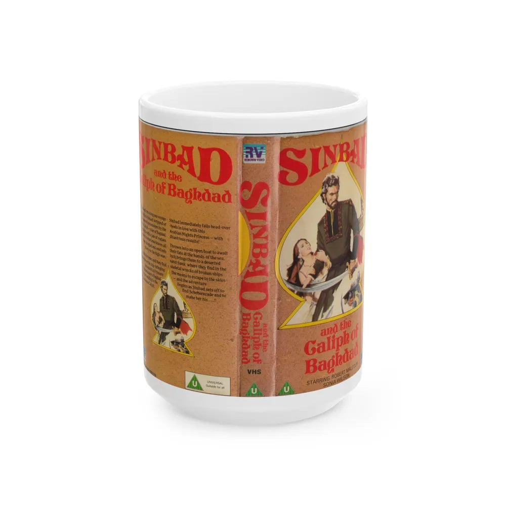 SINBAD AND THE GALIPH OF BAGHDAD (VHS COVER) - White Coffee Mug-15oz-Go Mug Yourself