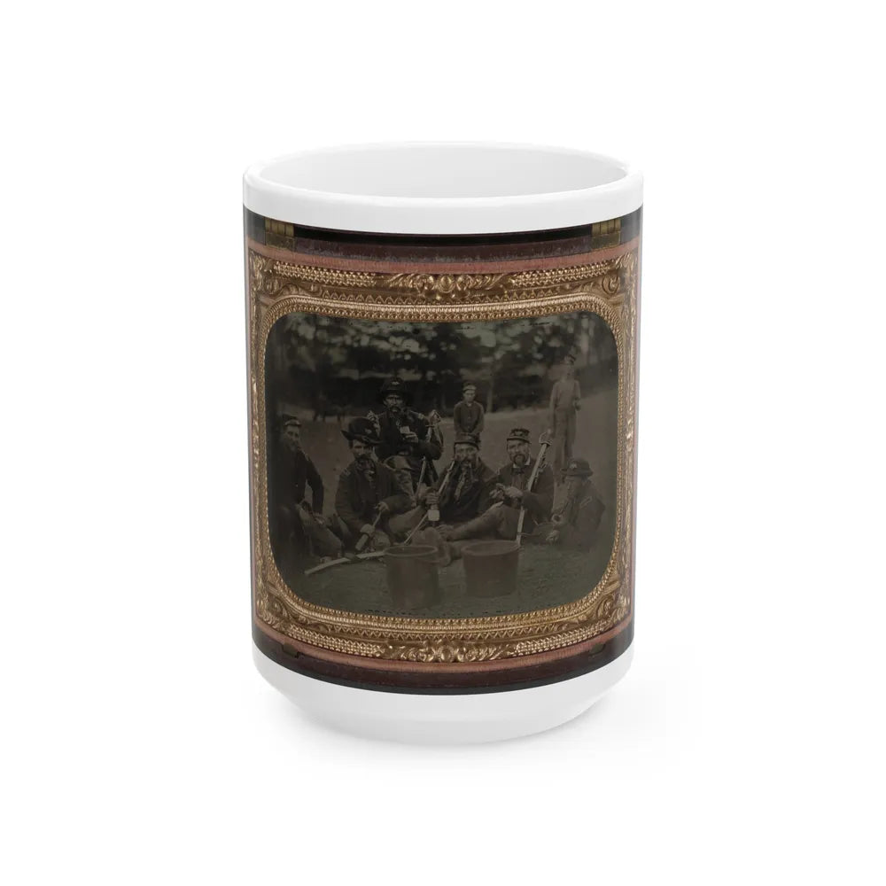 Six Unidentified Soldiers In 45th Ohio Infantry Regiment Officers' Uniforms With Sabers (1) (U.S. Civil War) White Coffee Mug-15oz-Go Mug Yourself