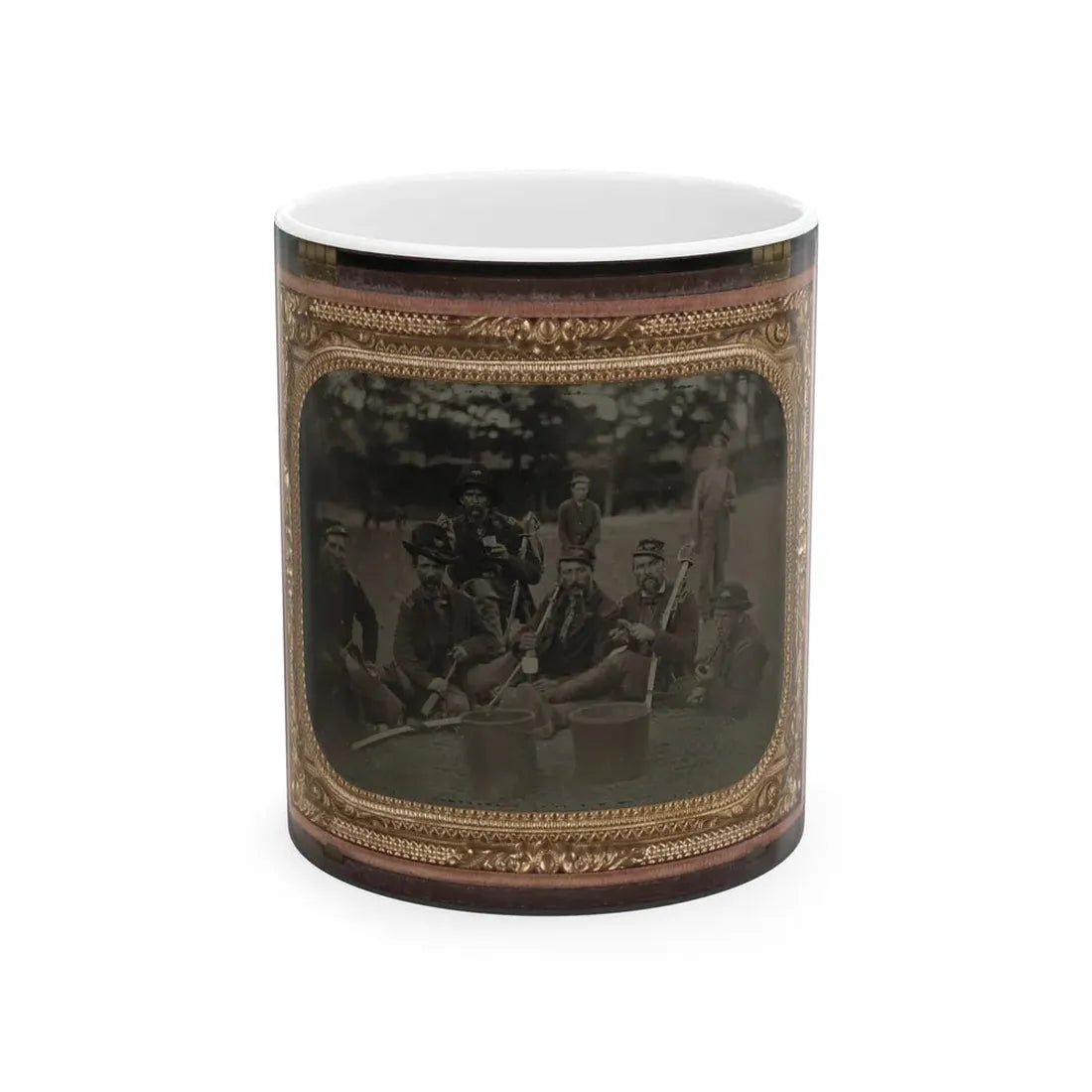 Six Unidentified Soldiers In 45th Ohio Infantry Regiment Officers' Uniforms With Sabers (1) (U.S. Civil War) White Coffee Mug 11oz - Go Mug Yourself