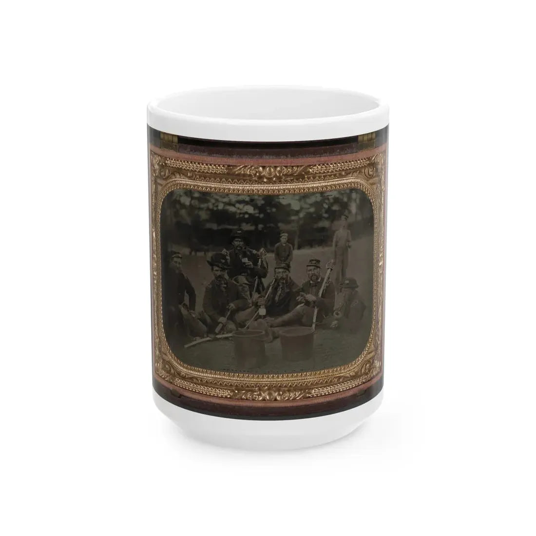 Six Unidentified Soldiers In 45th Ohio Infantry Regiment Officers' Uniforms With Sabers (1) (U.S. Civil War) White Coffee Mug 15oz - Go Mug Yourself