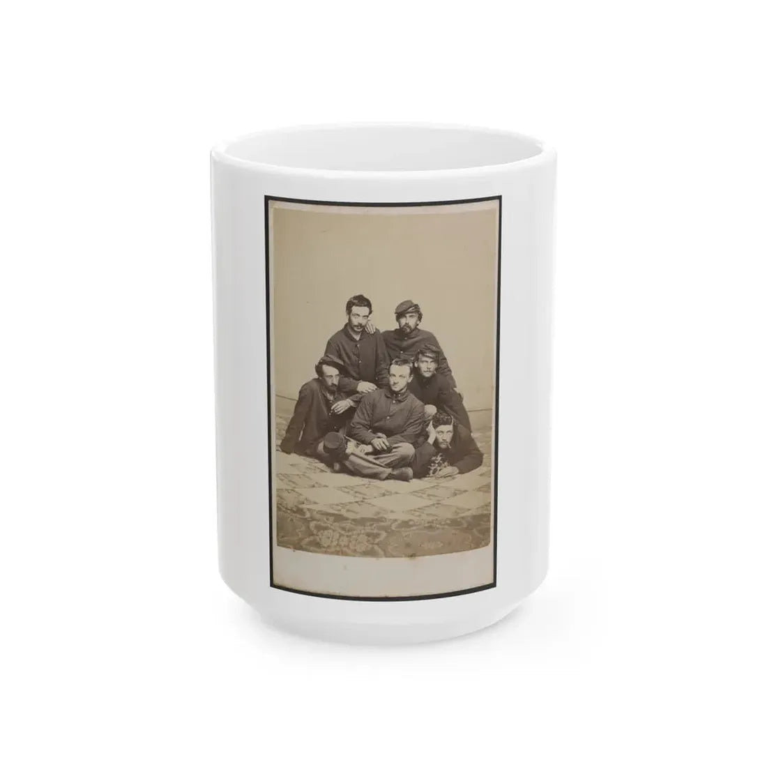 Six Unidentified Soldiers In Union Uniforms With Cigars And Pipe (U.S. Civil War) White Coffee Mug 15oz - Go Mug Yourself
